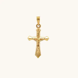 14K YELLOW GOLD ANGLED INRI CRUCIFIX PENDANT