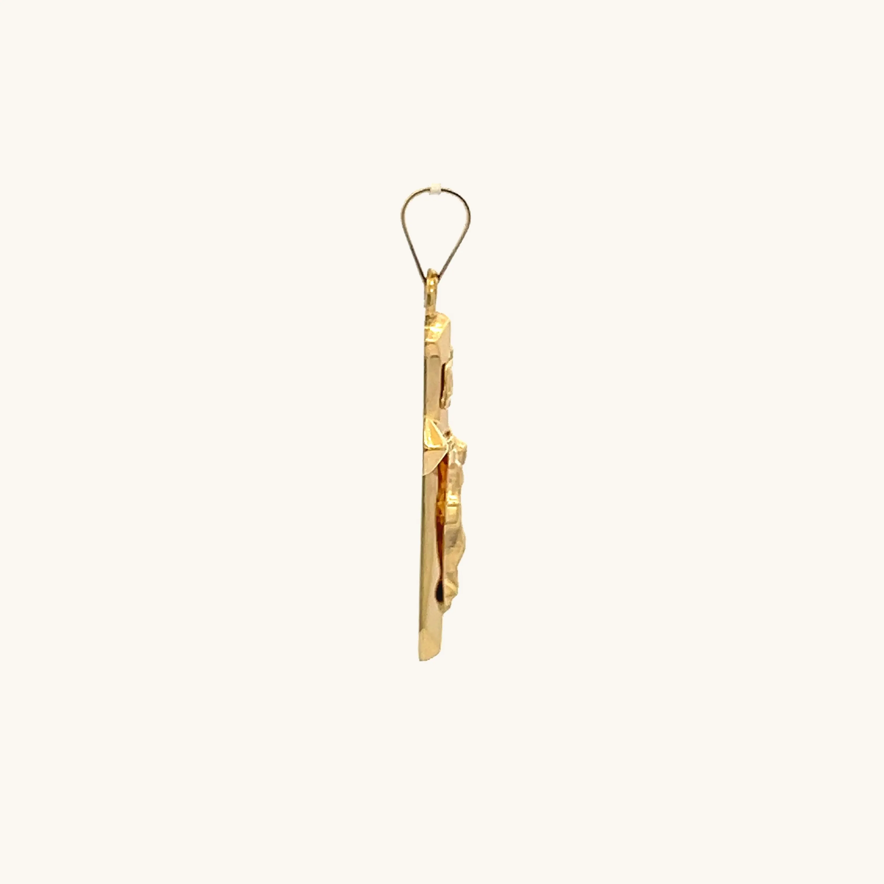 14K YELLOW GOLD ANGLED INRI CRUCIFIX PENDANT
