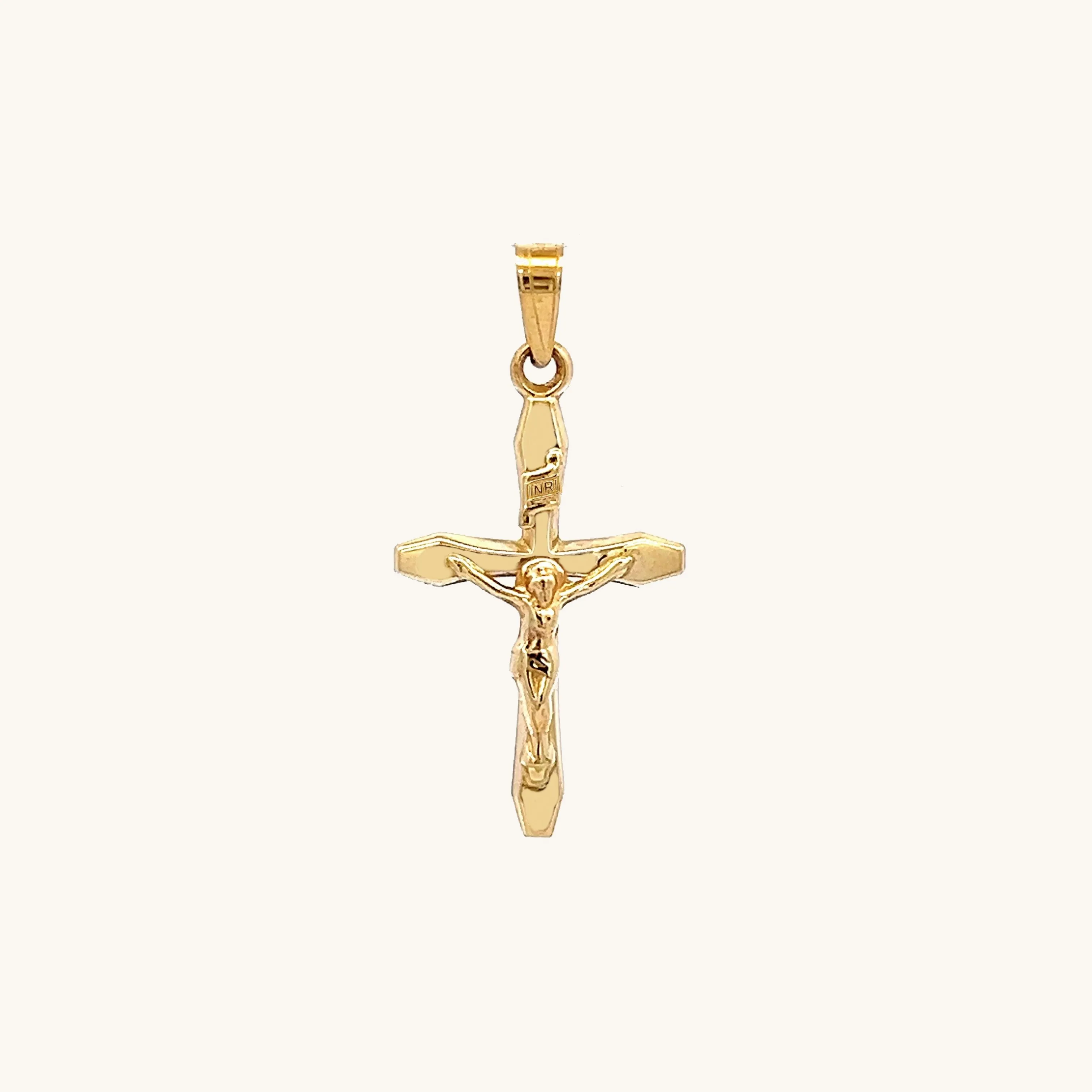 14K YELLOW GOLD SLIM INRI CRUCIFIX PENDANT