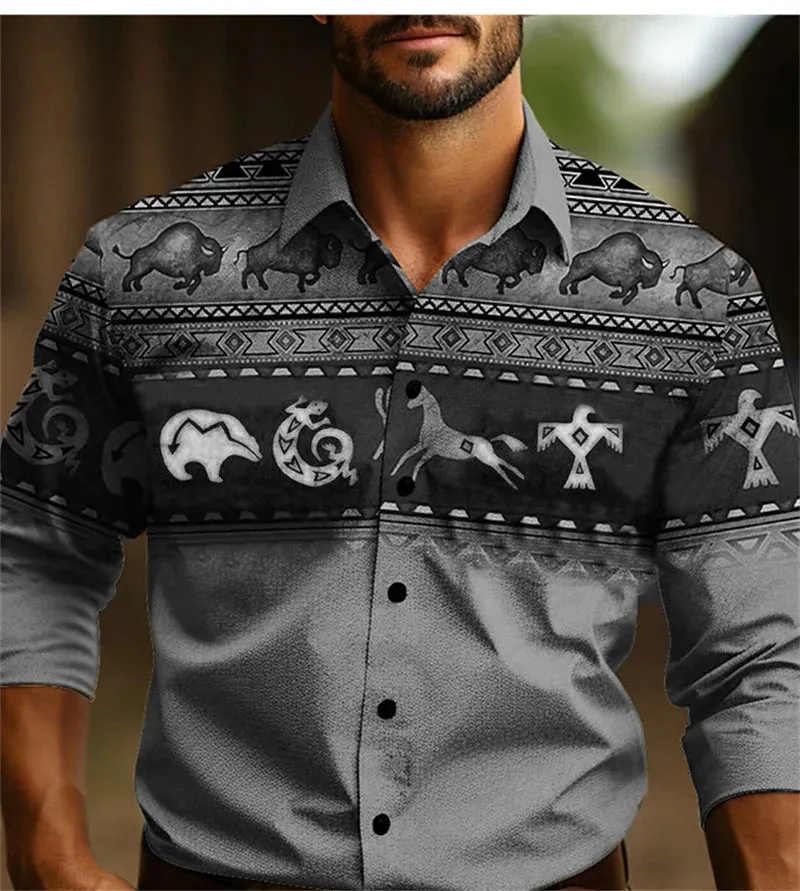 2024 Vintage Men's Ethnic Wear Western Shirt