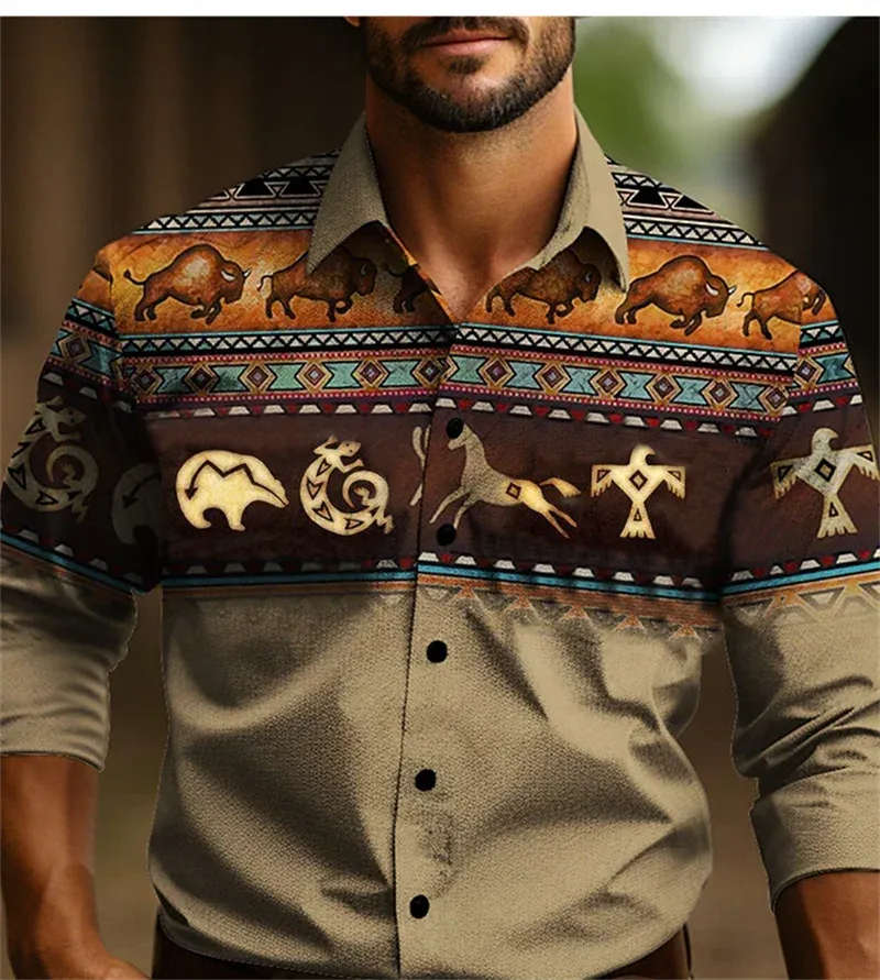 2024 Vintage Men's Ethnic Wear Western Shirt