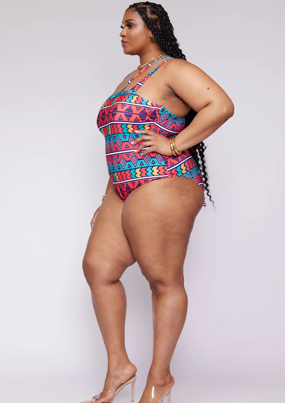 Adowa Women's African Print Swimsuit (Rainbow Tribal) - Clearance