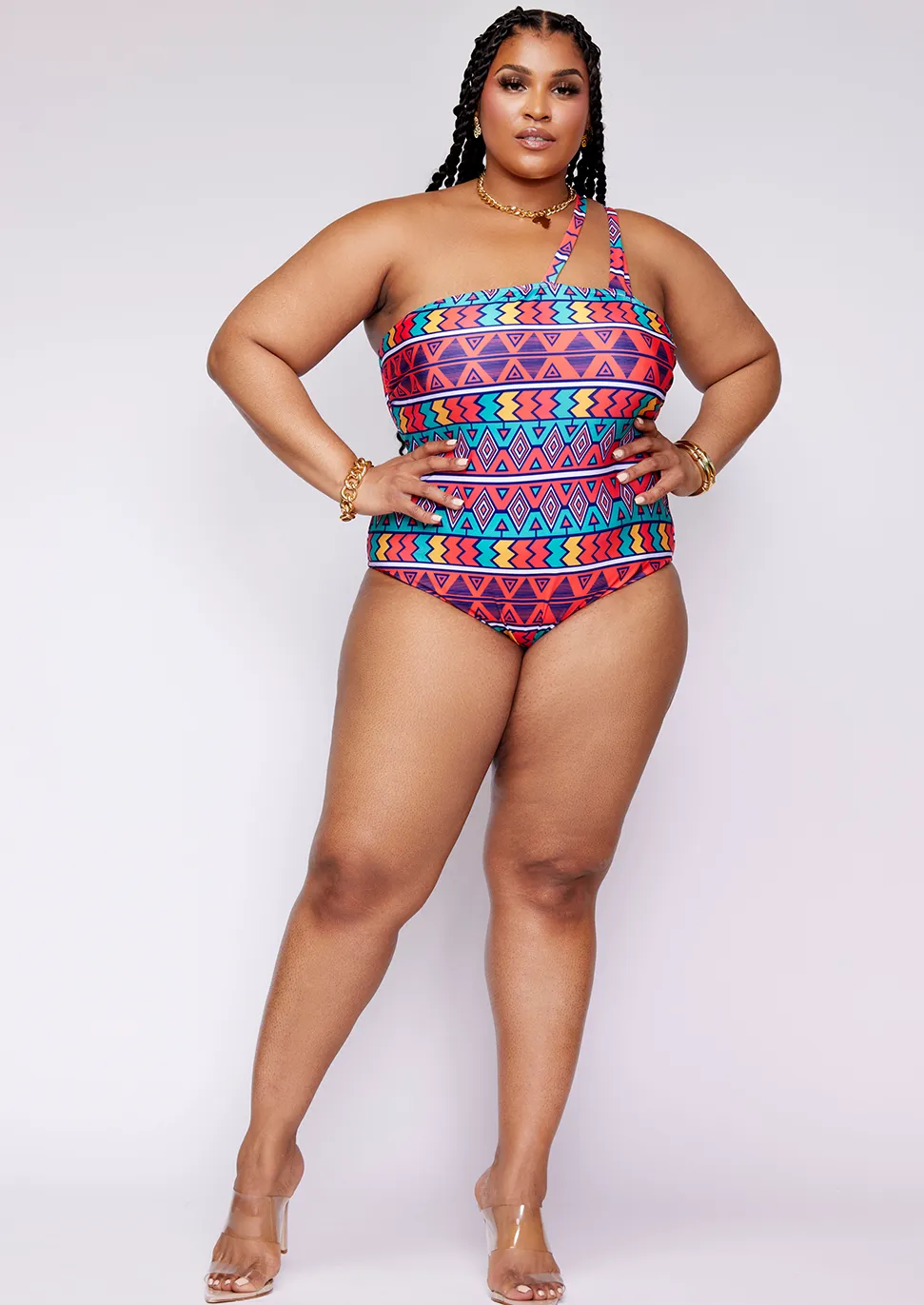 Adowa Women's African Print Swimsuit (Rainbow Tribal) - Clearance