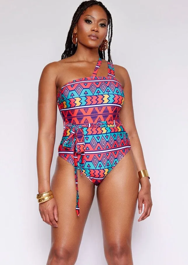 Adowa Women's African Print Swimsuit (Rainbow Tribal) - Clearance