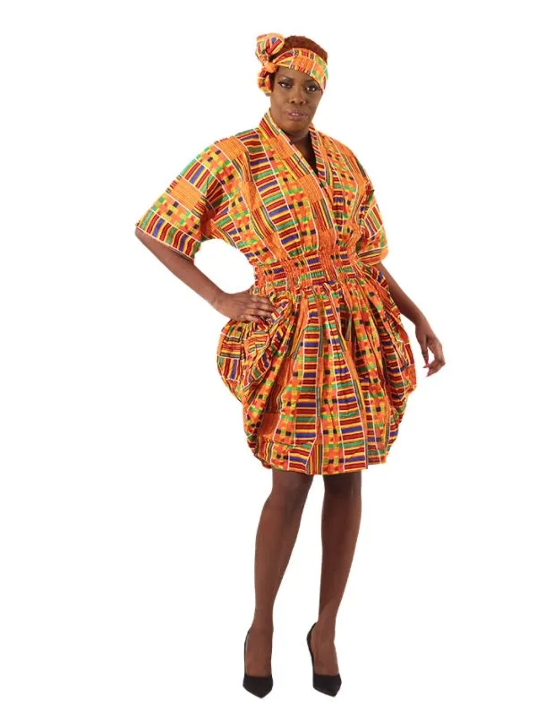 African Print Smock Waist Dress