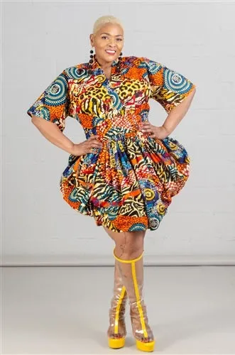 African Print Smock Waist Dress