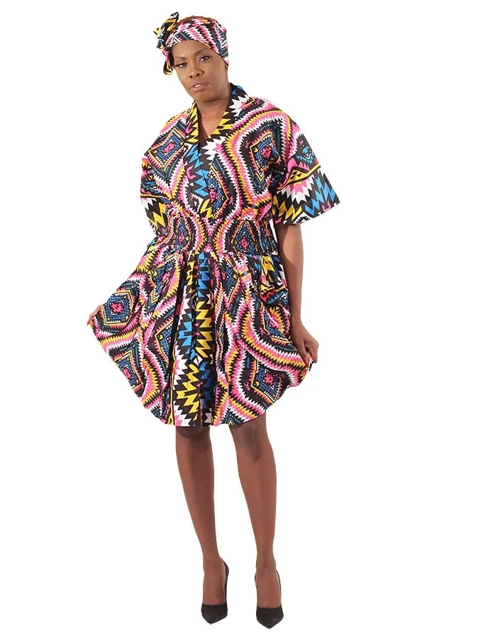 African Print Smock Waist Dress