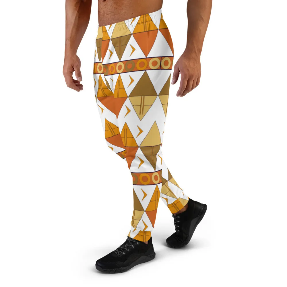 African Tribal Print Men's Joggers - Earthy/White