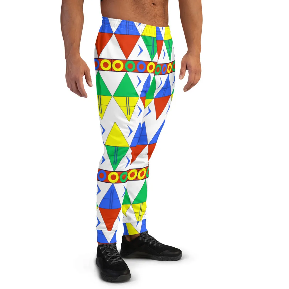 African Tribal Print Men's Joggers - South Africa/White
