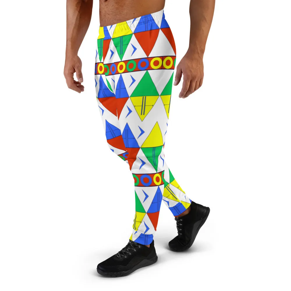 African Tribal Print Men's Joggers - South Africa/White