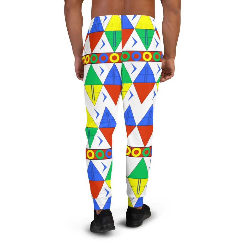 African Tribal Print Men's Joggers - South Africa/White