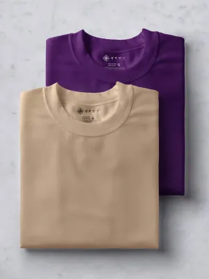 Beige & Deep Purple T shirts Combo