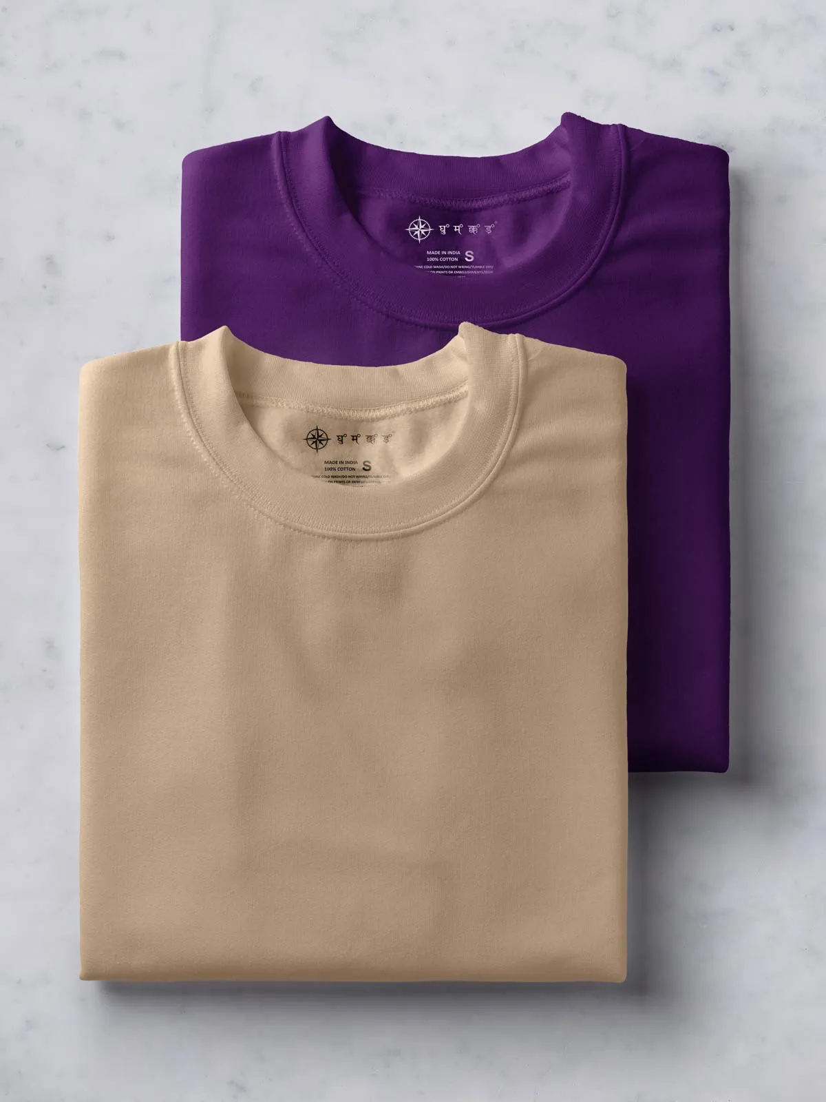 Beige & Deep Purple T shirts Combo