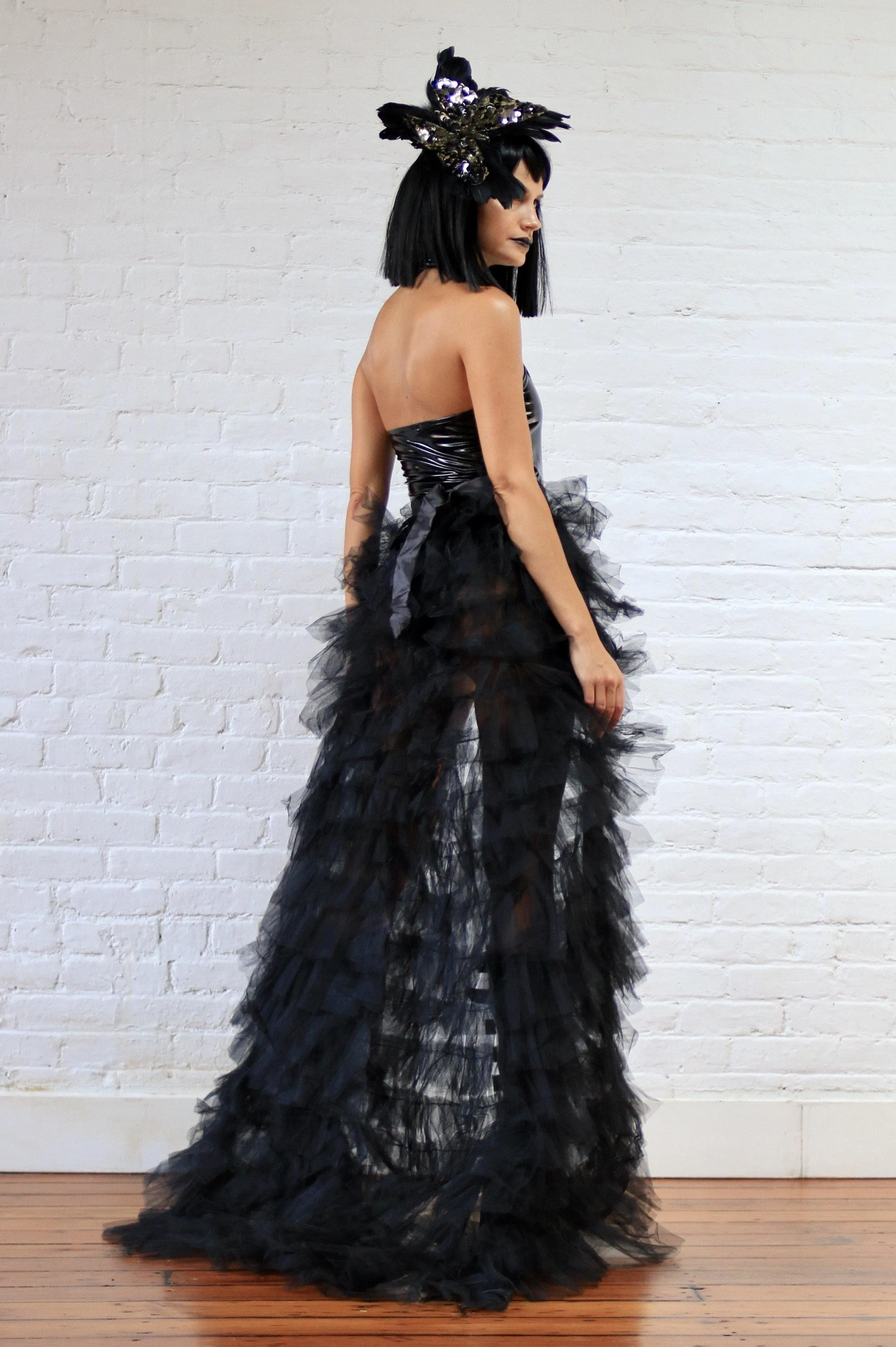 Bellatrix Long Tutu Skirt With Open Front Black