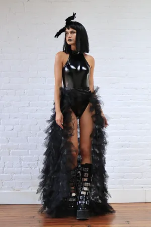 Bellatrix Long Tutu Skirt With Open Front Black