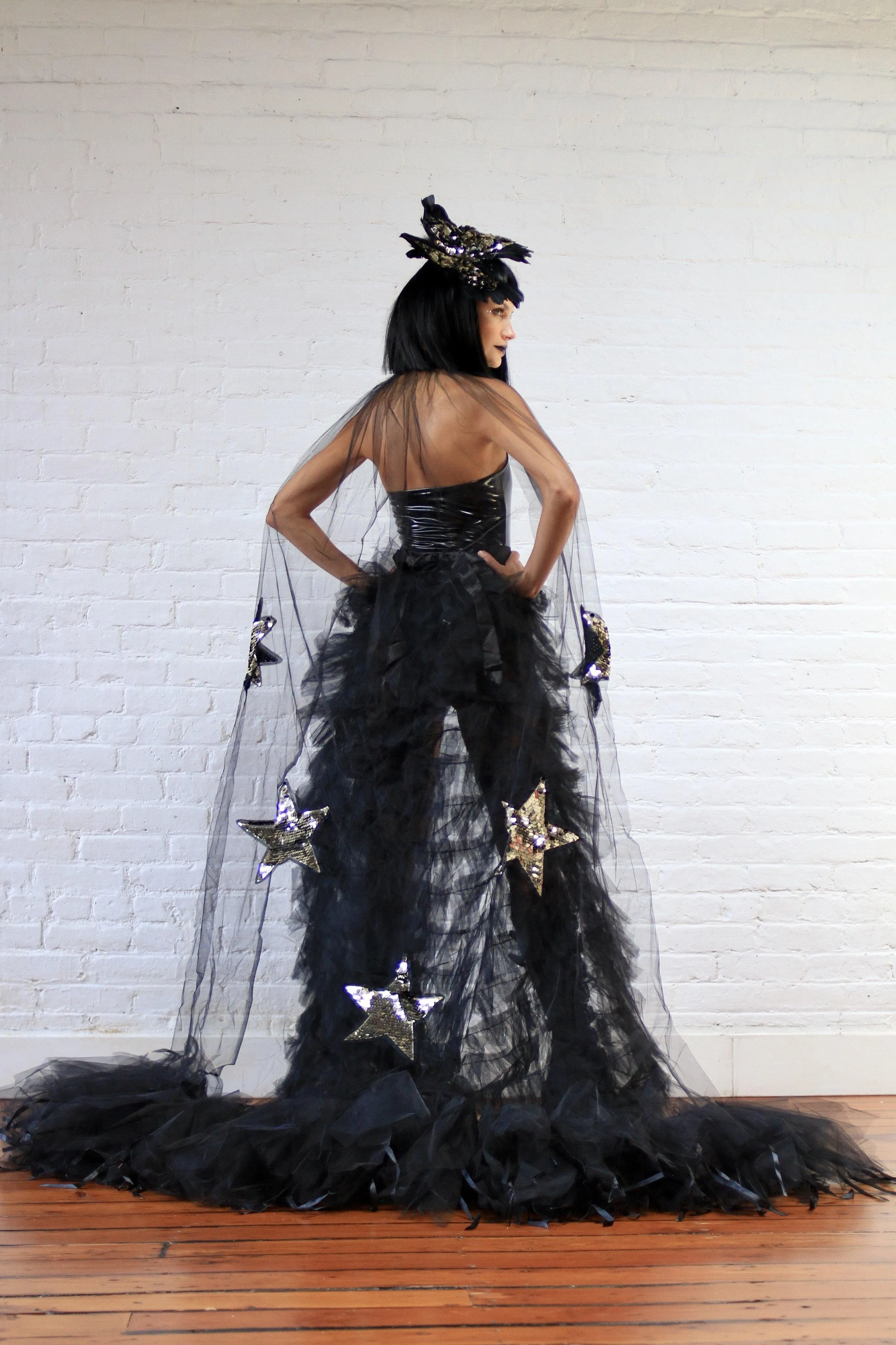 Bellatrix Long Tutu Skirt With Open Front Black