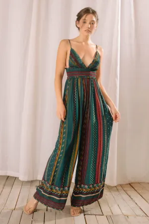 BJ2580- Warm Color Block Stripes and tribal jumpsuit
