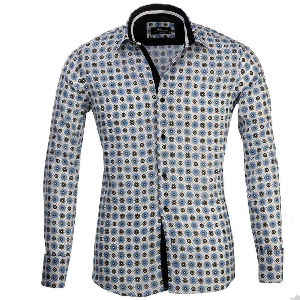 Black and Blue Circles Mens Slim Fit French Cuff Shirts with Cufflink Holes - Casual and Formal