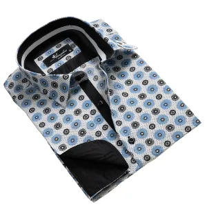Black and Blue Circles Mens Slim Fit French Cuff Shirts with Cufflink Holes - Casual and Formal