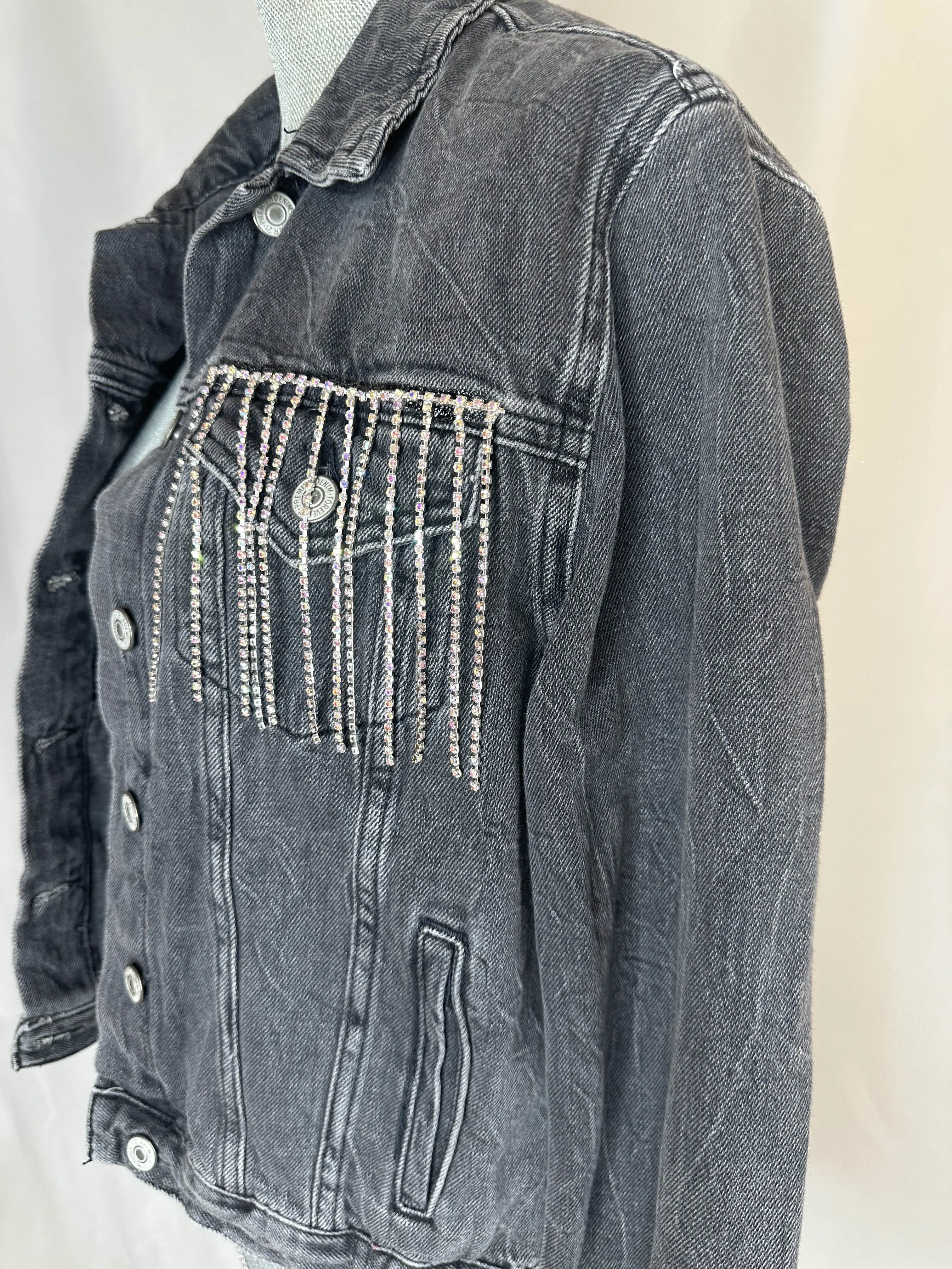 Black fringe "Cowboys & Tequila" Womens Denim Jacket