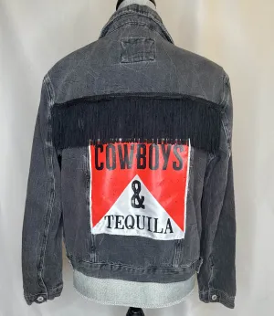 Black fringe "Cowboys & Tequila" Womens Denim Jacket