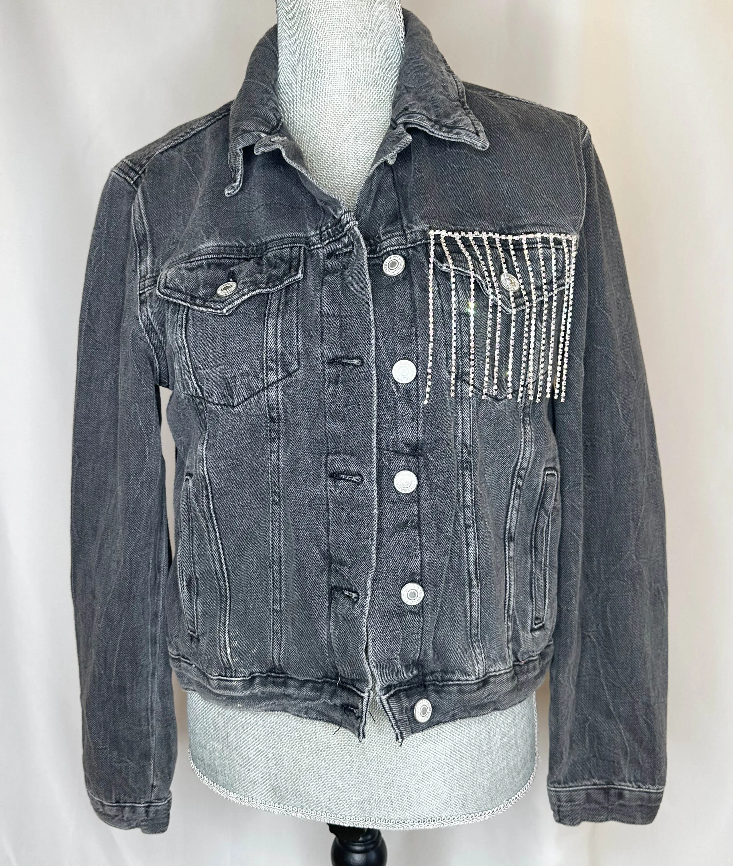 Black fringe "Cowboys & Tequila" Womens Denim Jacket