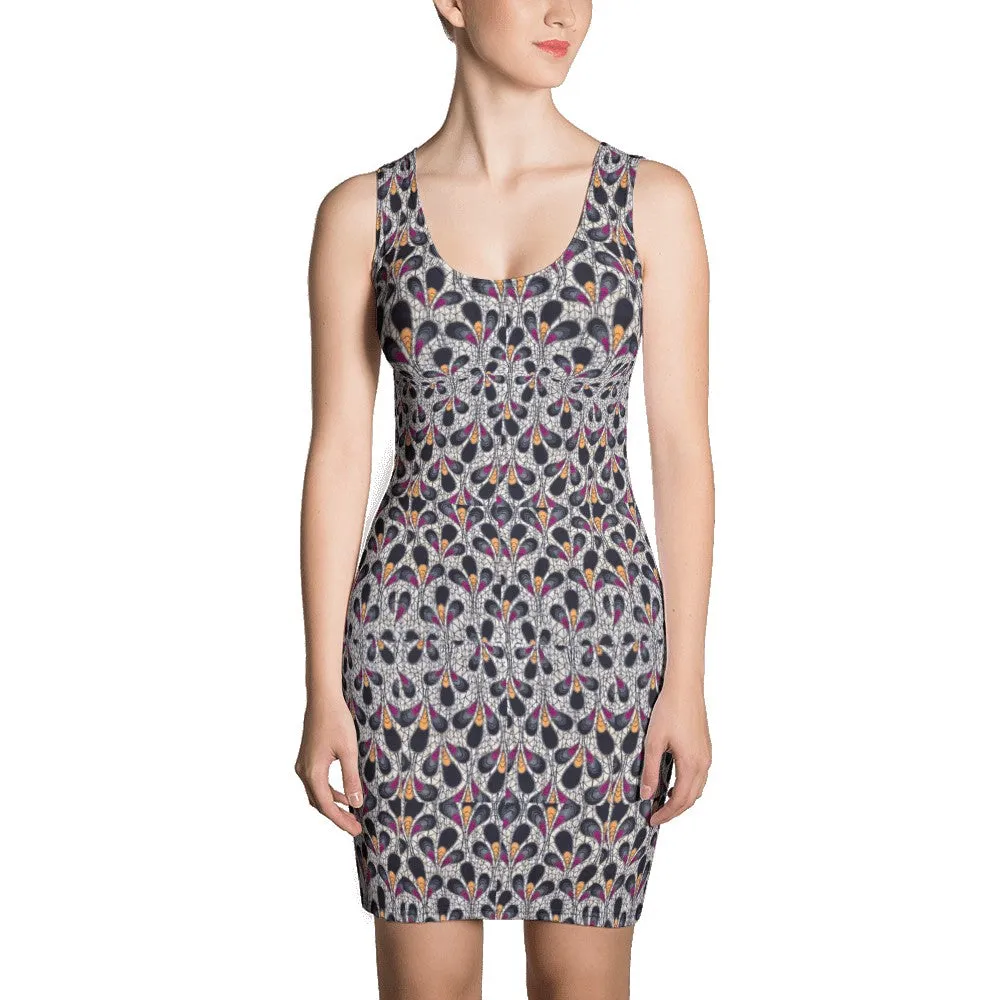 Black Purple Feather African Print Dress