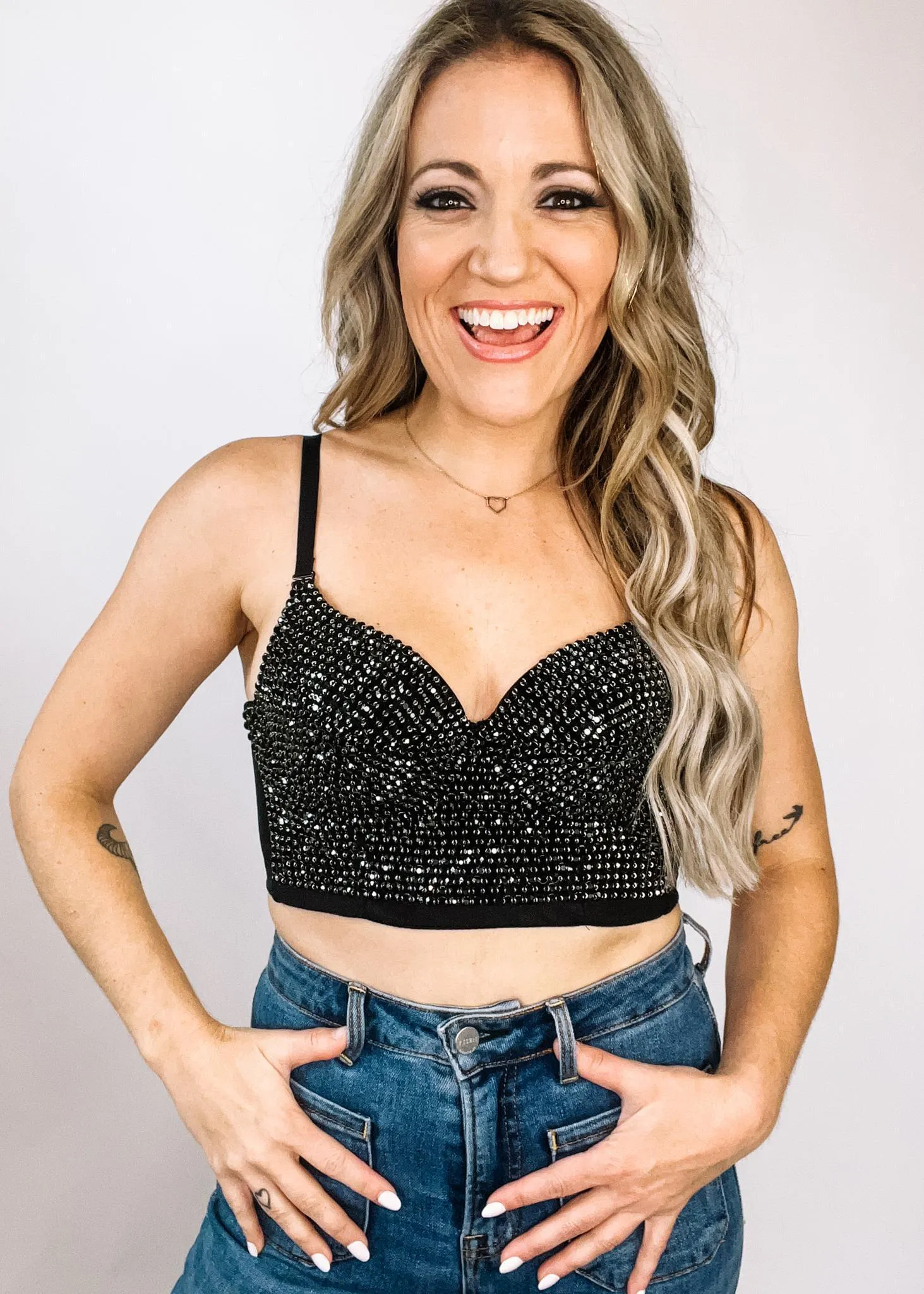 Black Rhinestone Bustier Top