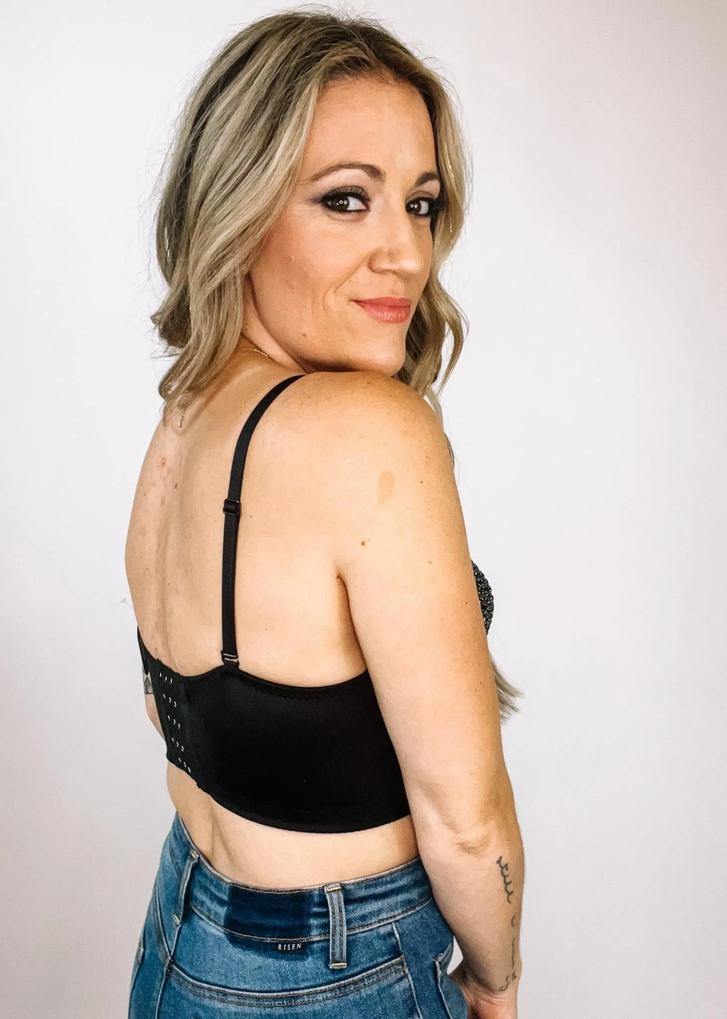 Black Rhinestone Bustier Top