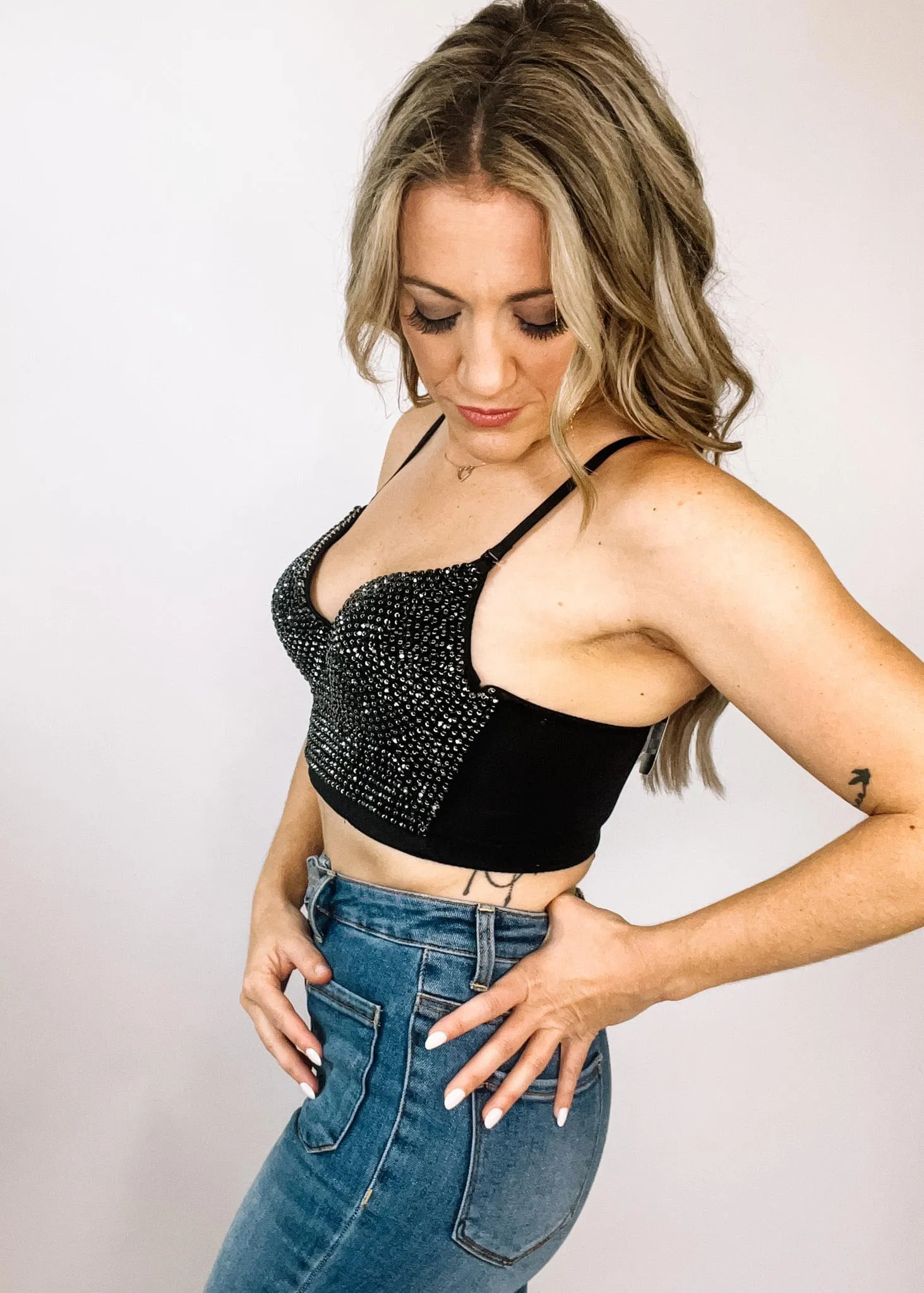 Black Rhinestone Bustier Top