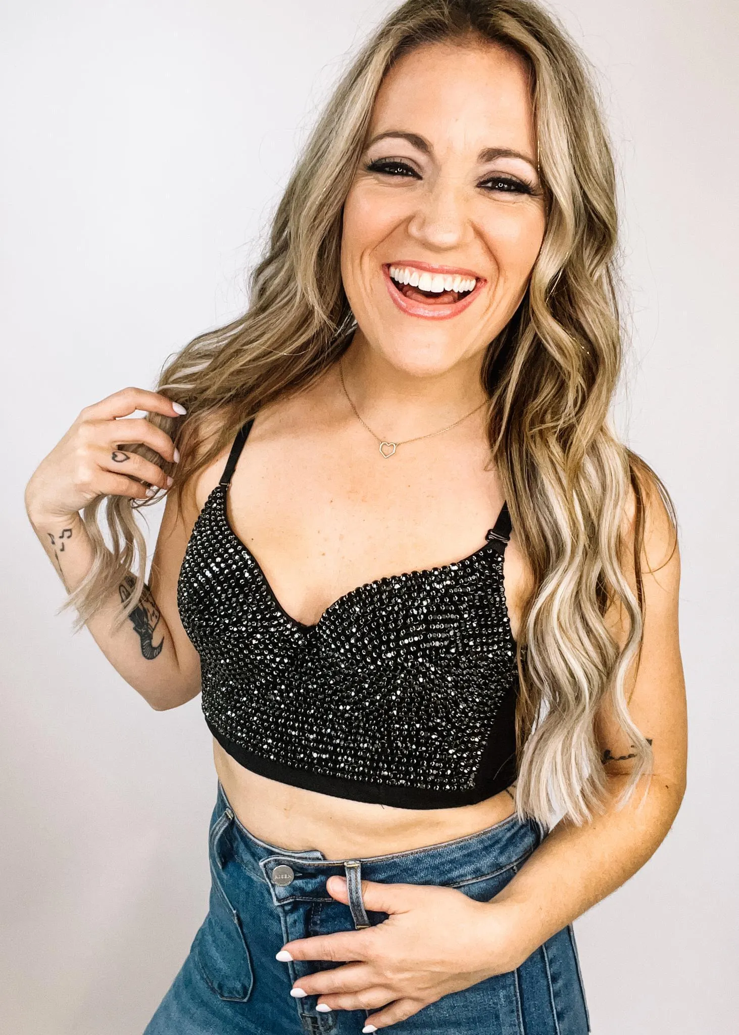 Black Rhinestone Bustier Top