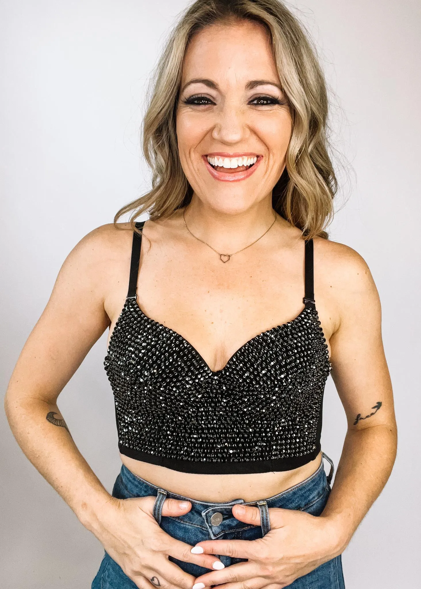 Black Rhinestone Bustier Top