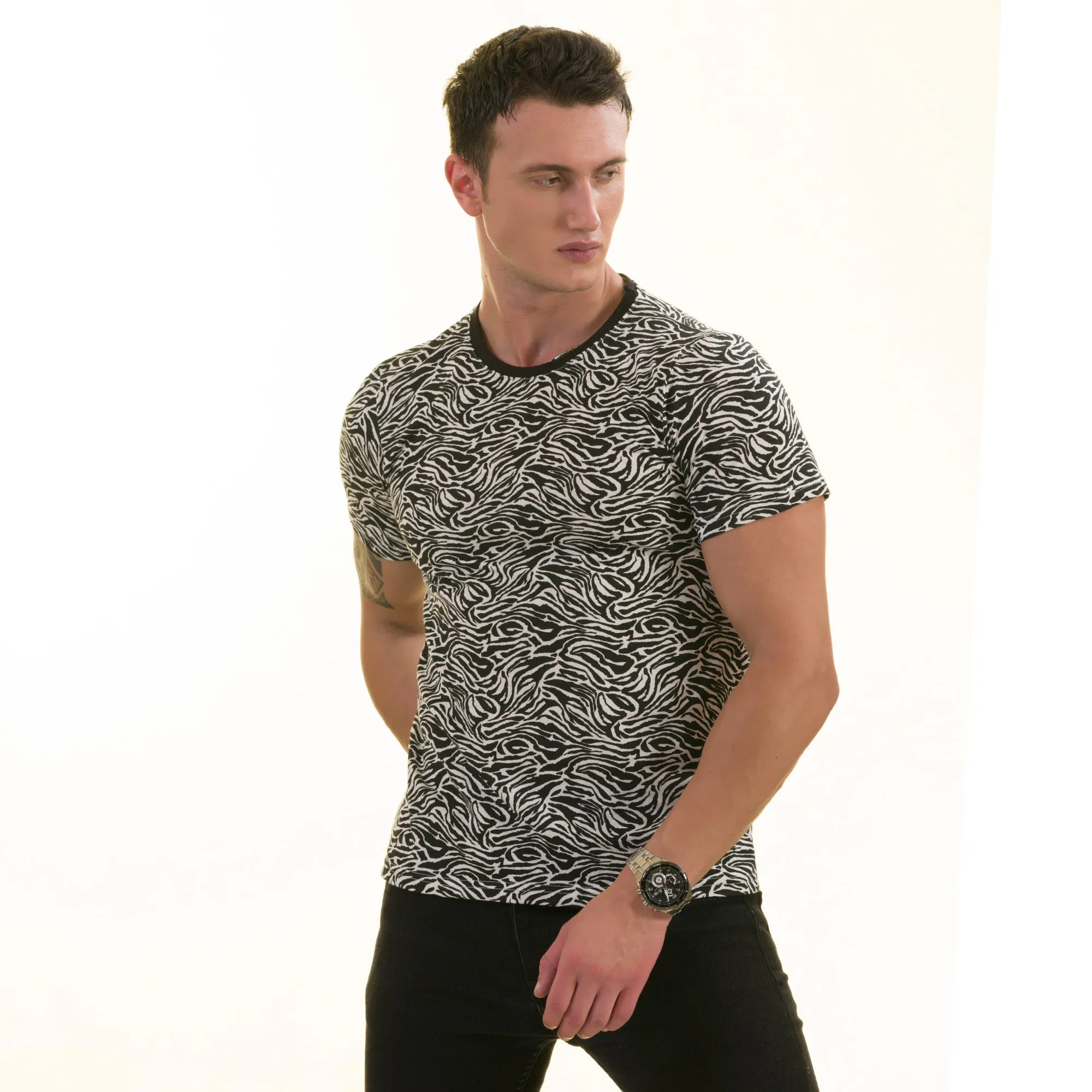 Black White Zebra European Made Premium Quality T-Shirt - Crew Neck Short Sleeve T-Shirts