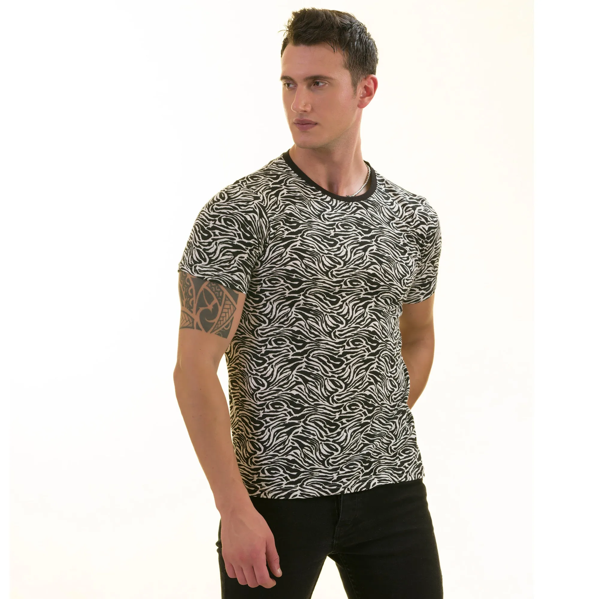 Black White Zebra European Made Premium Quality T-Shirt - Crew Neck Short Sleeve T-Shirts