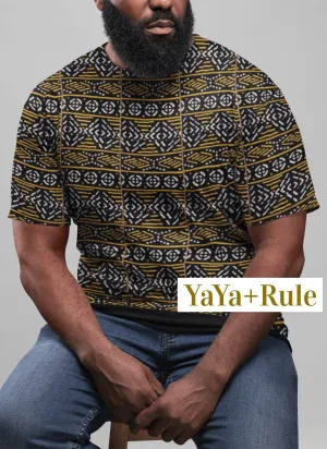 Black Yellow Bogolan African Print Men's T-shirt
