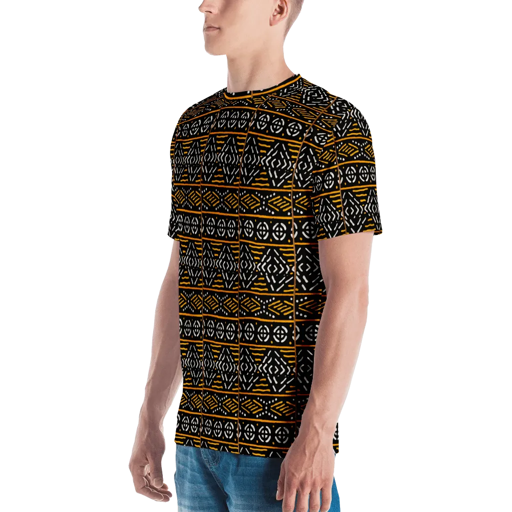 Black Yellow Bogolan African Print Men's T-shirt