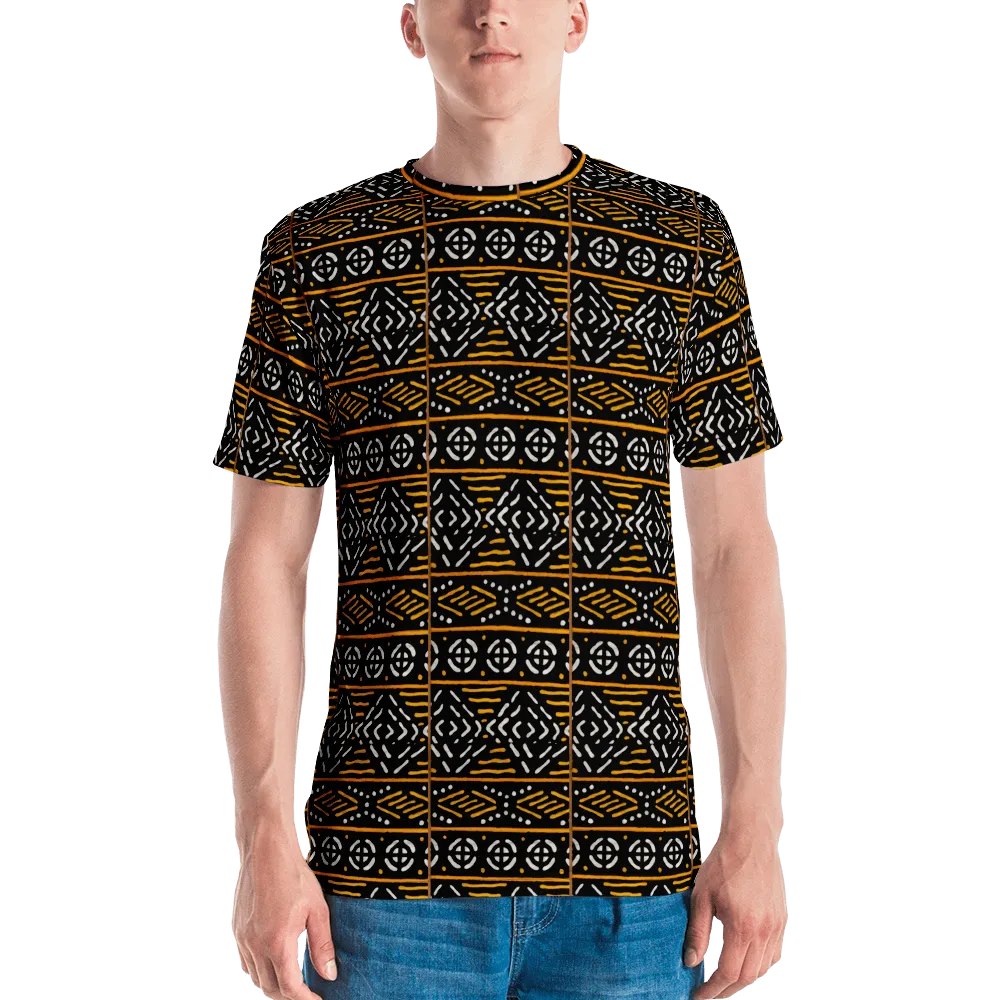 Black Yellow Bogolan African Print Men's T-shirt