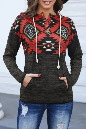 BLACK/RED TRIBAL PRINT HOODIE