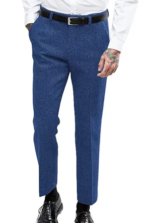 Blue Vintage Formal Men's Straight Suit Pants