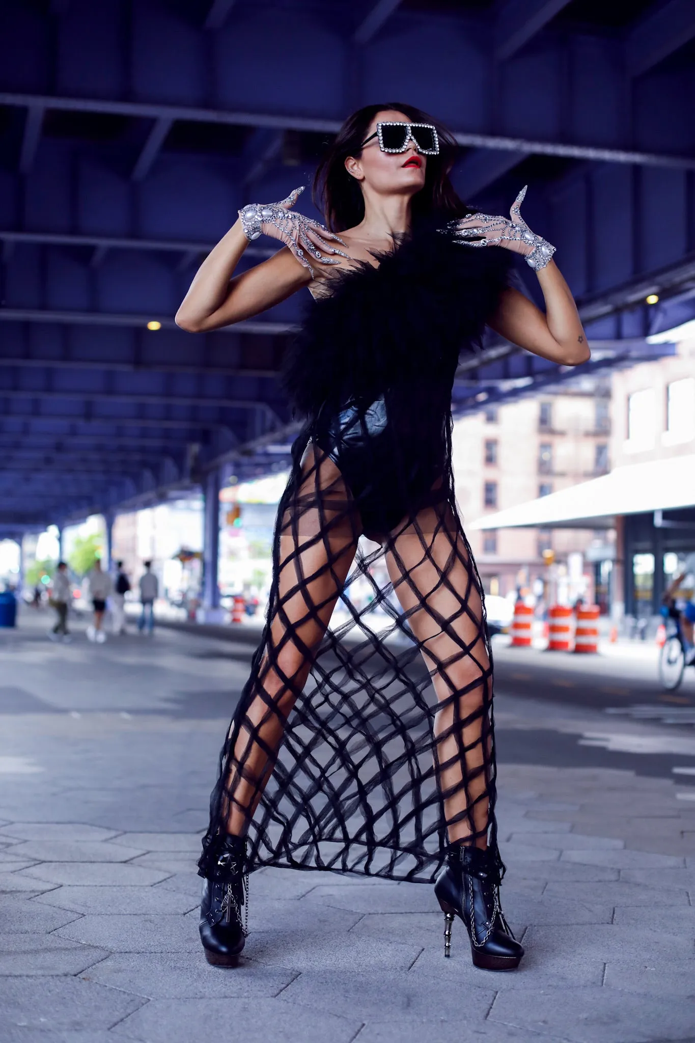 Bohemian Black Violet Tulle Black Dress