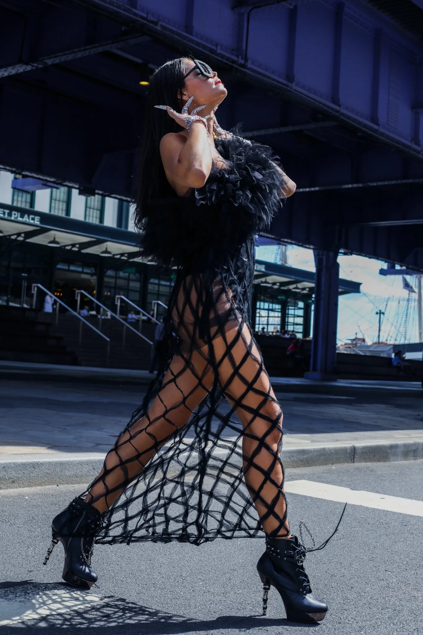 Bohemian Black Violet Tulle Black Dress