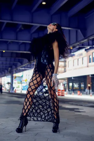 Bohemian Black Violet Tulle Black Dress