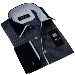 Charcoal Black Mens Slim Fit French Cuff Shirts with Cufflink Holes - Casual and Formal