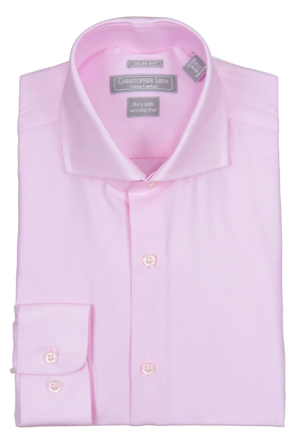 Christopher Lena - White -Dress Shirt - 100% Cotton - 80's 2-ply - Wrinkle Free - Slim Fit