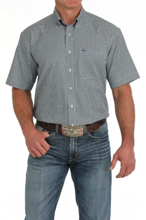 Cinch Men's Short Sleeve Geometric Print Button-Down Arenaflex Shirt - Light Blue