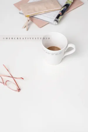 Coffee, Glasses & Notebooks. Styled Stock