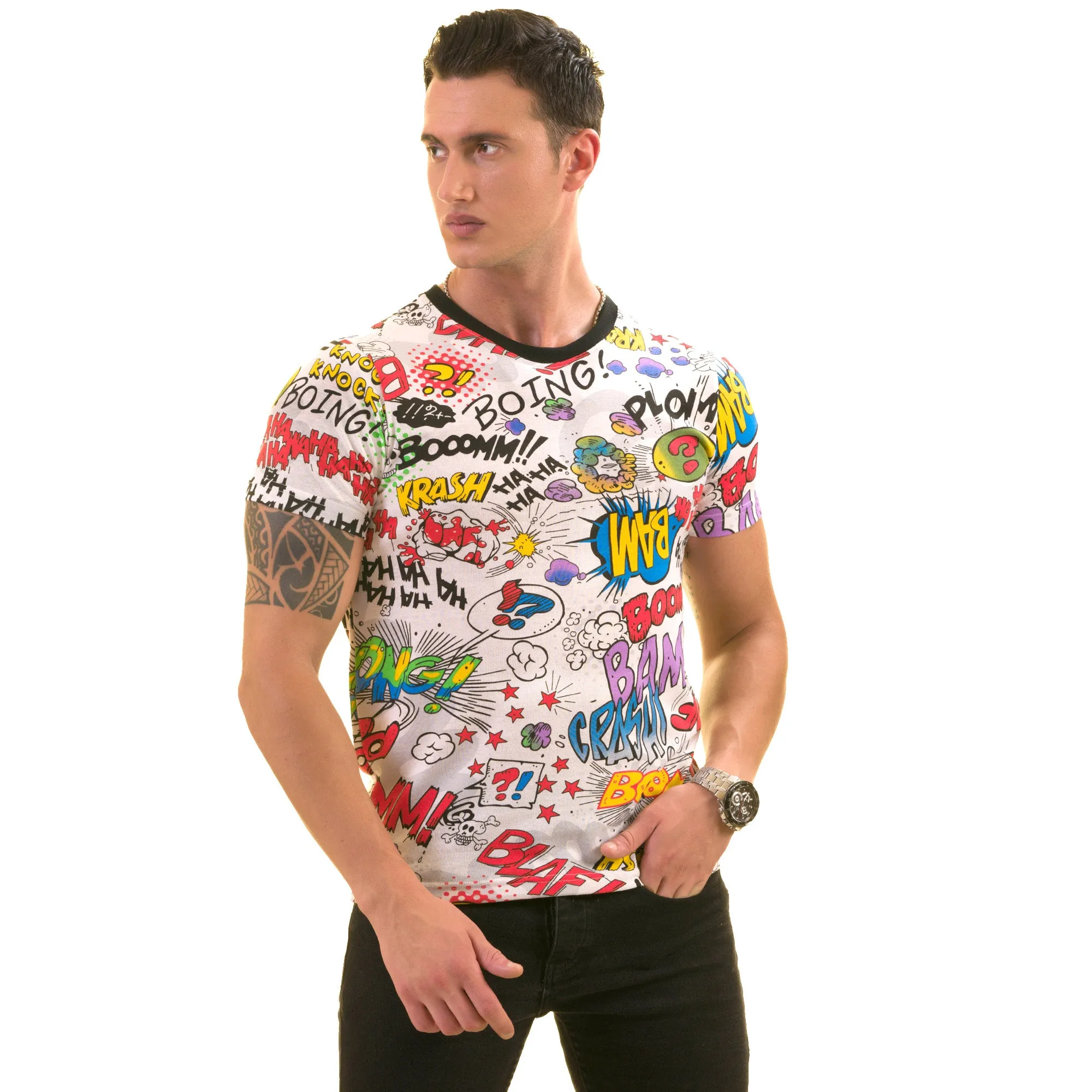 Colorful Cartoon Printed European Made Premium Quality T-Shirt - Crew Neck Short Sleeve T-Shirts