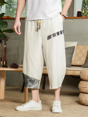 Cotton Linen Breathable Loose Men's Cropped Pants