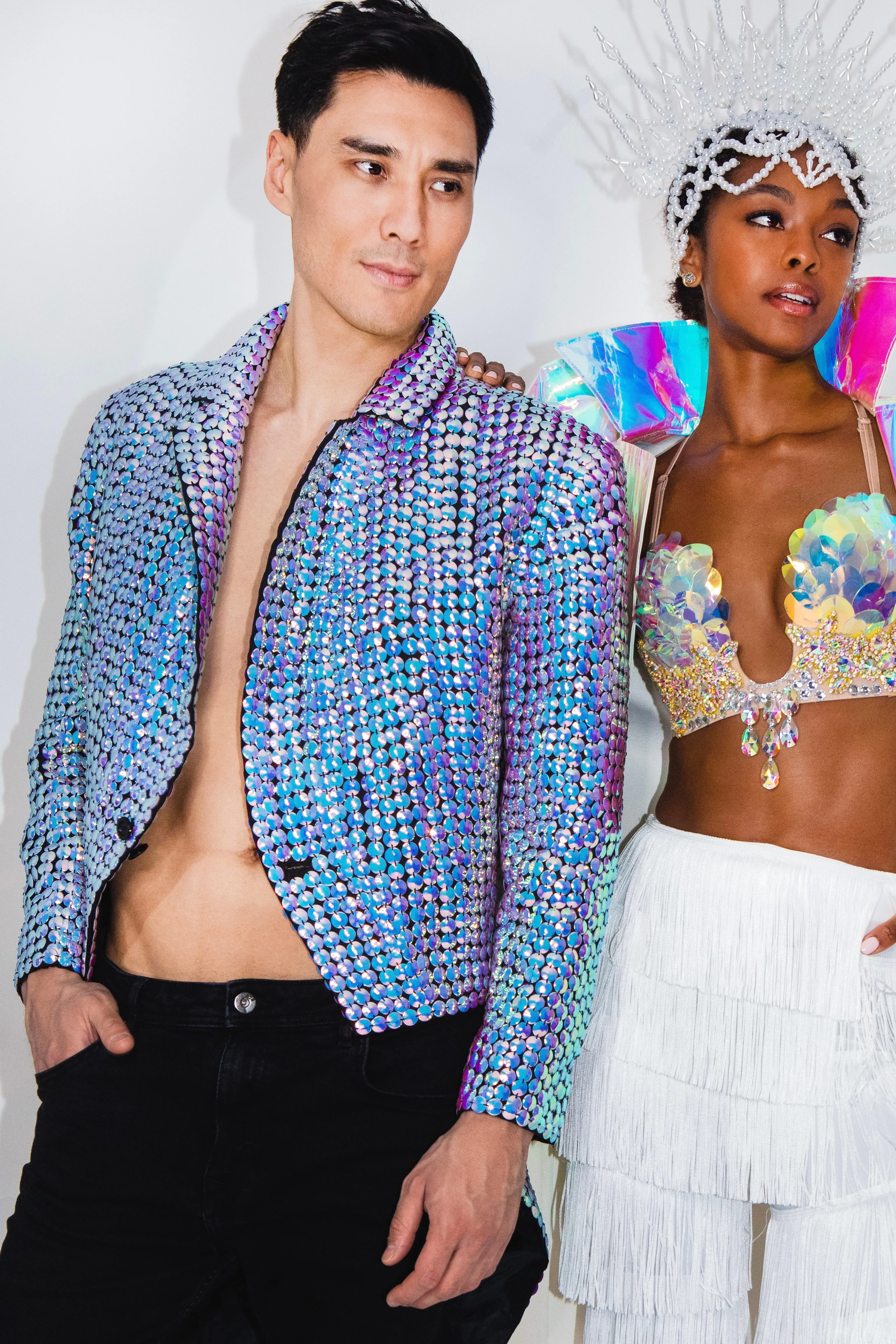 Dance or Leave Beaded Iridescent Tuxedo Jacket