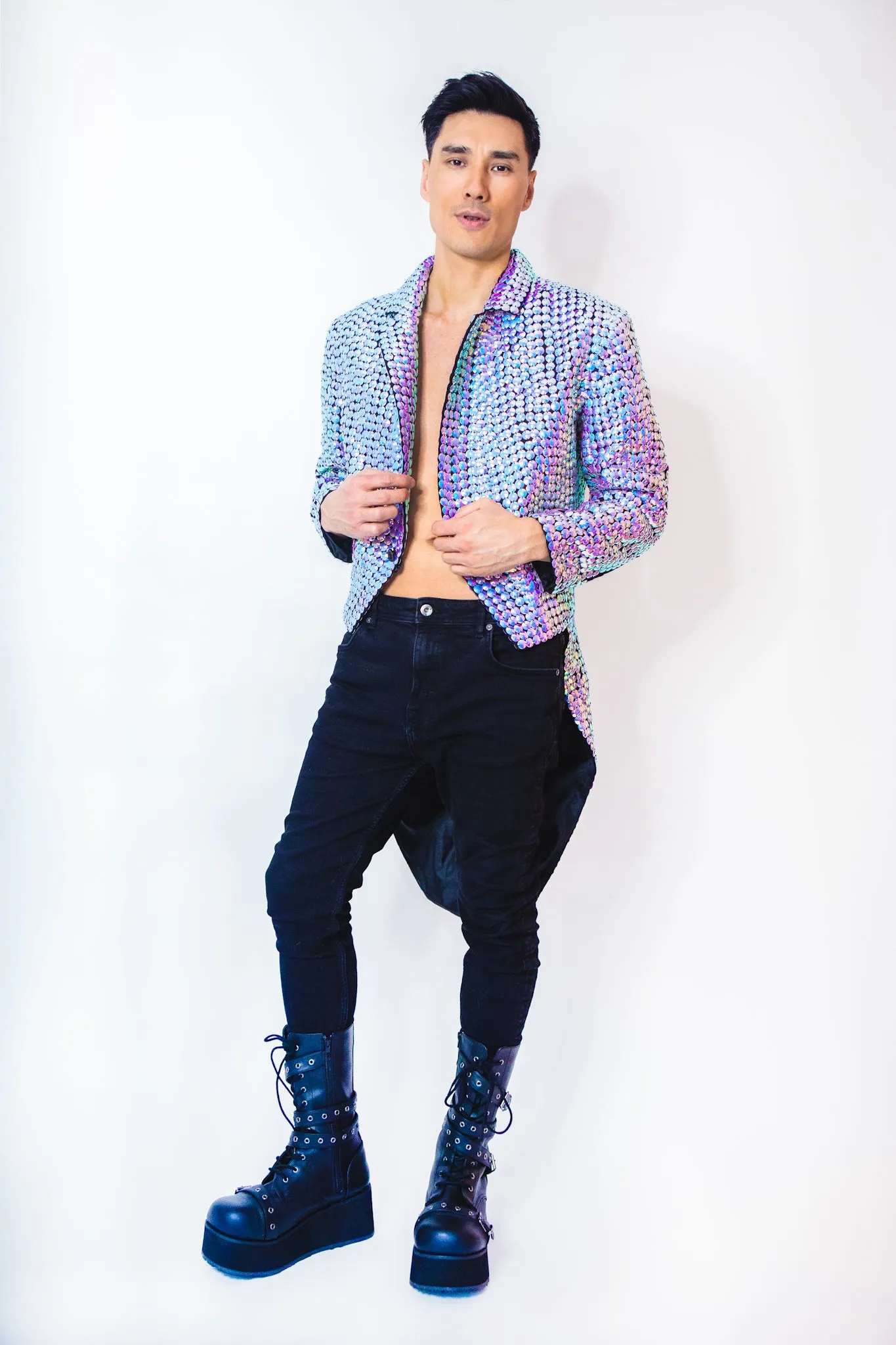 Dance or Leave Beaded Iridescent Tuxedo Jacket